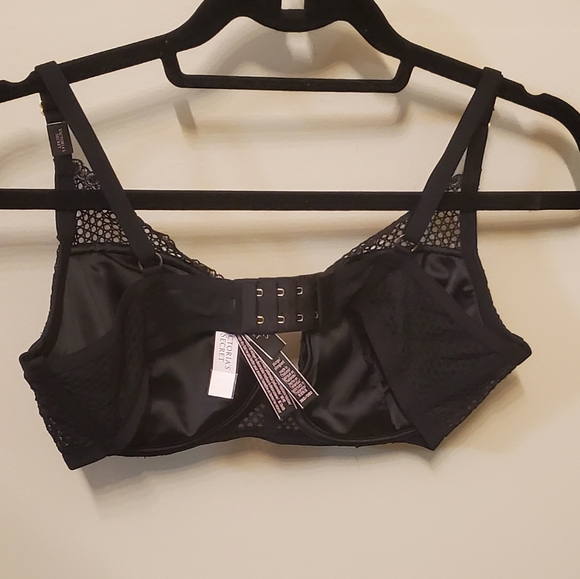 Victoria's Secret Plunging Bra w/ Removable Padding Black Mesh/ Lace - Picture 2 of 9